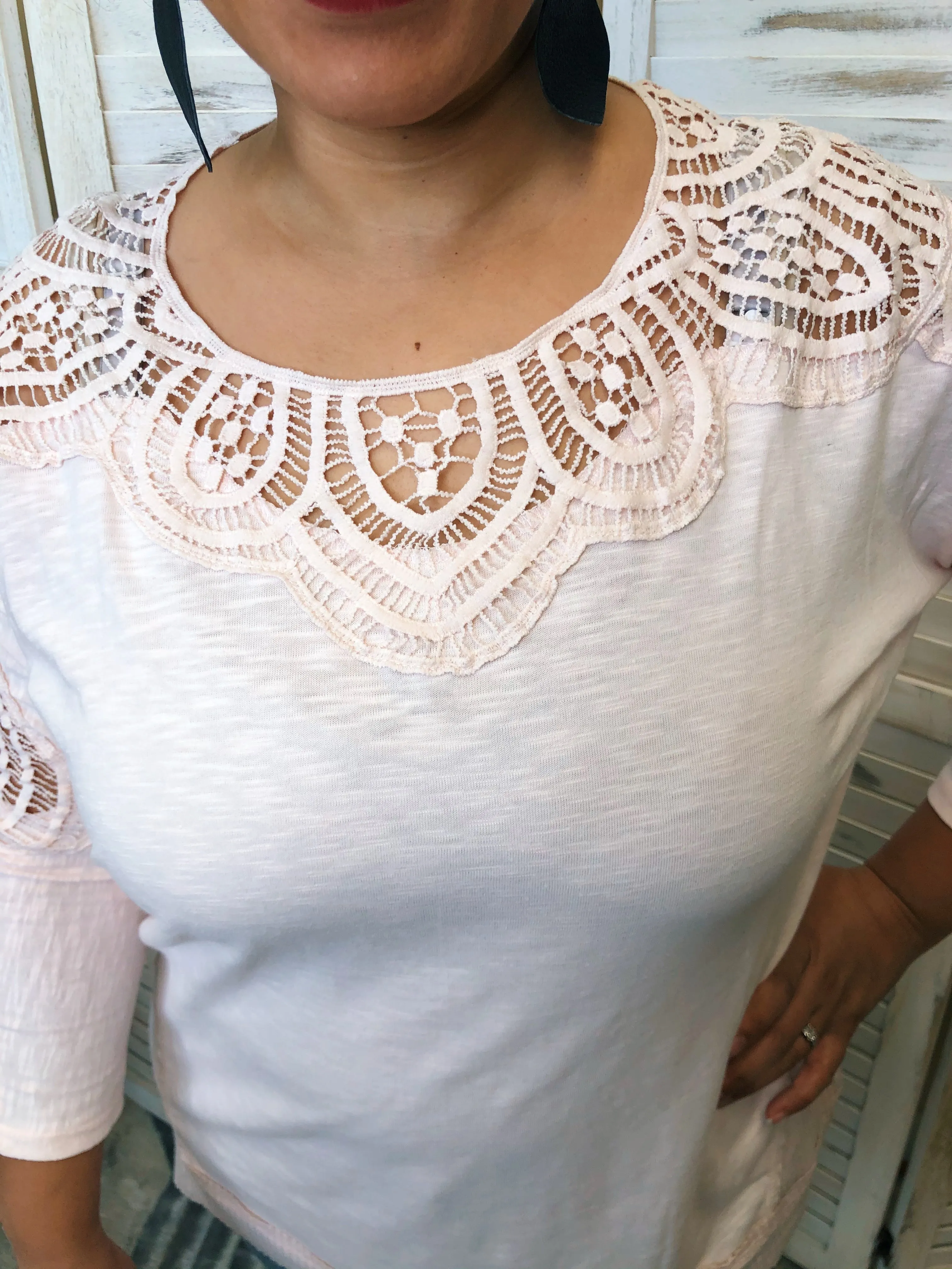 #K68 Sunday Morning Lace Dolman Top