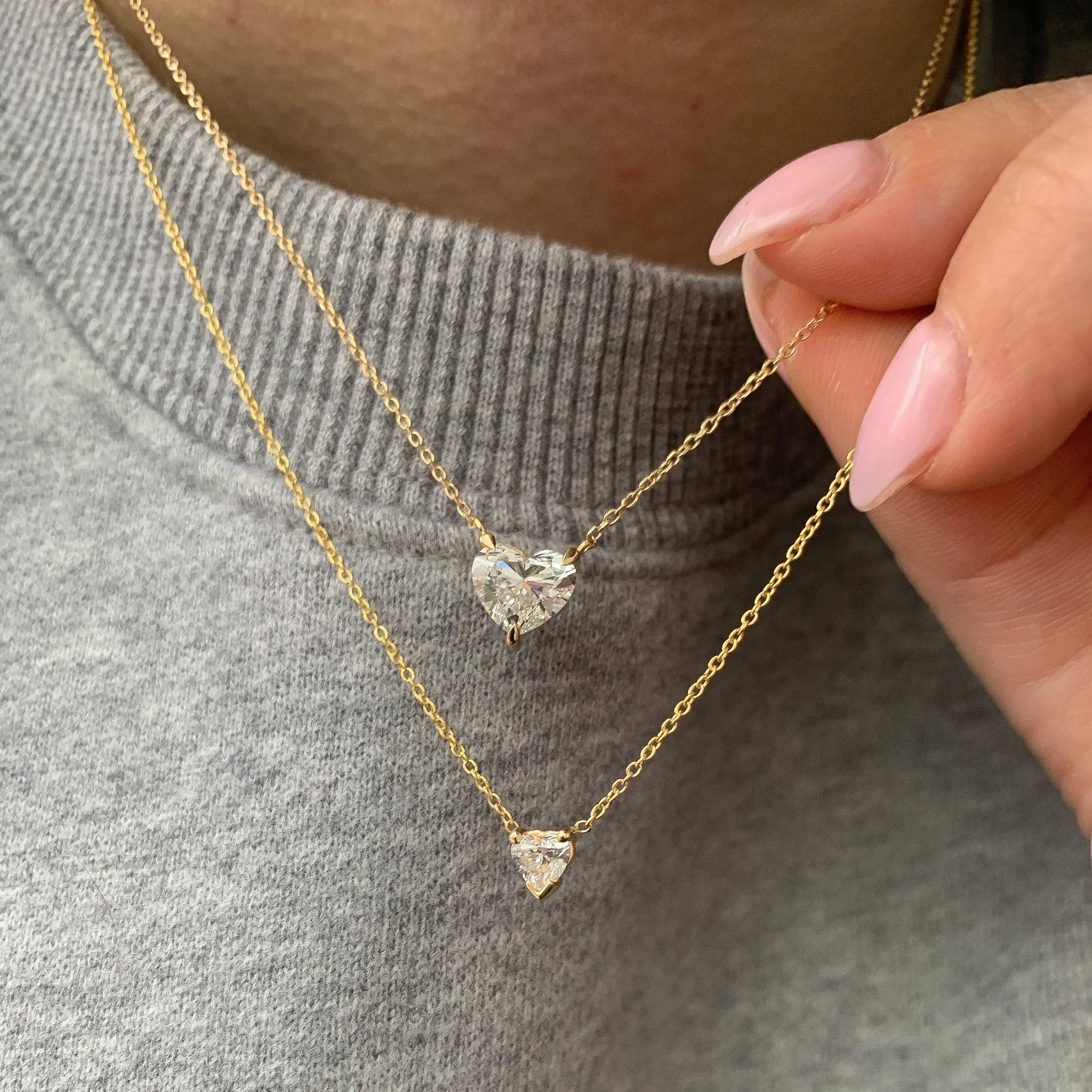 Lab Created Diamond 14K Gold Single Heart Necklace