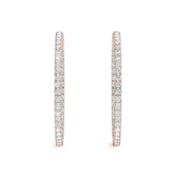 LUNAR 4 Carat Diamond Hoop Earrings 2 Inch in 14K Rose Gold 10 pointer G Color SI1 Clarity 50mm Eternity Inside out Hinged Back BY MIKE NEKTA