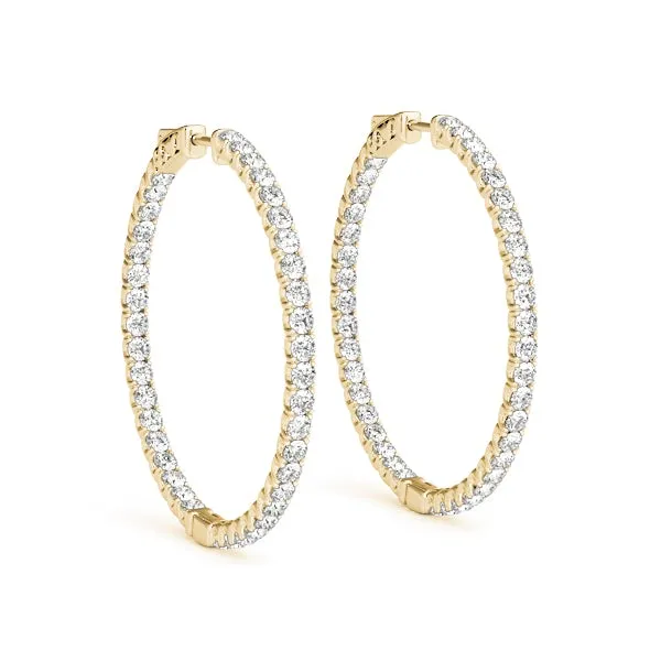 LUNAR 4 Carat Diamond Hoop Earrings 2 Inch in 18K Yellow Gold 10 pt G Color SI1 Clarity 50mm Eternity Inside out Hinged Back BY MIKE NEKTA