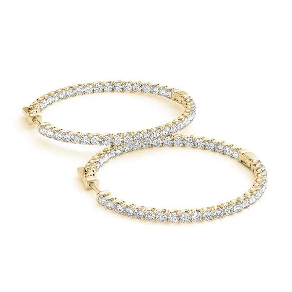 LUNAR 4 Carat Diamond Hoop Earrings 2 Inch in 18K Yellow Gold 10 pt G Color SI1 Clarity 50mm Eternity Inside out Hinged Back BY MIKE NEKTA