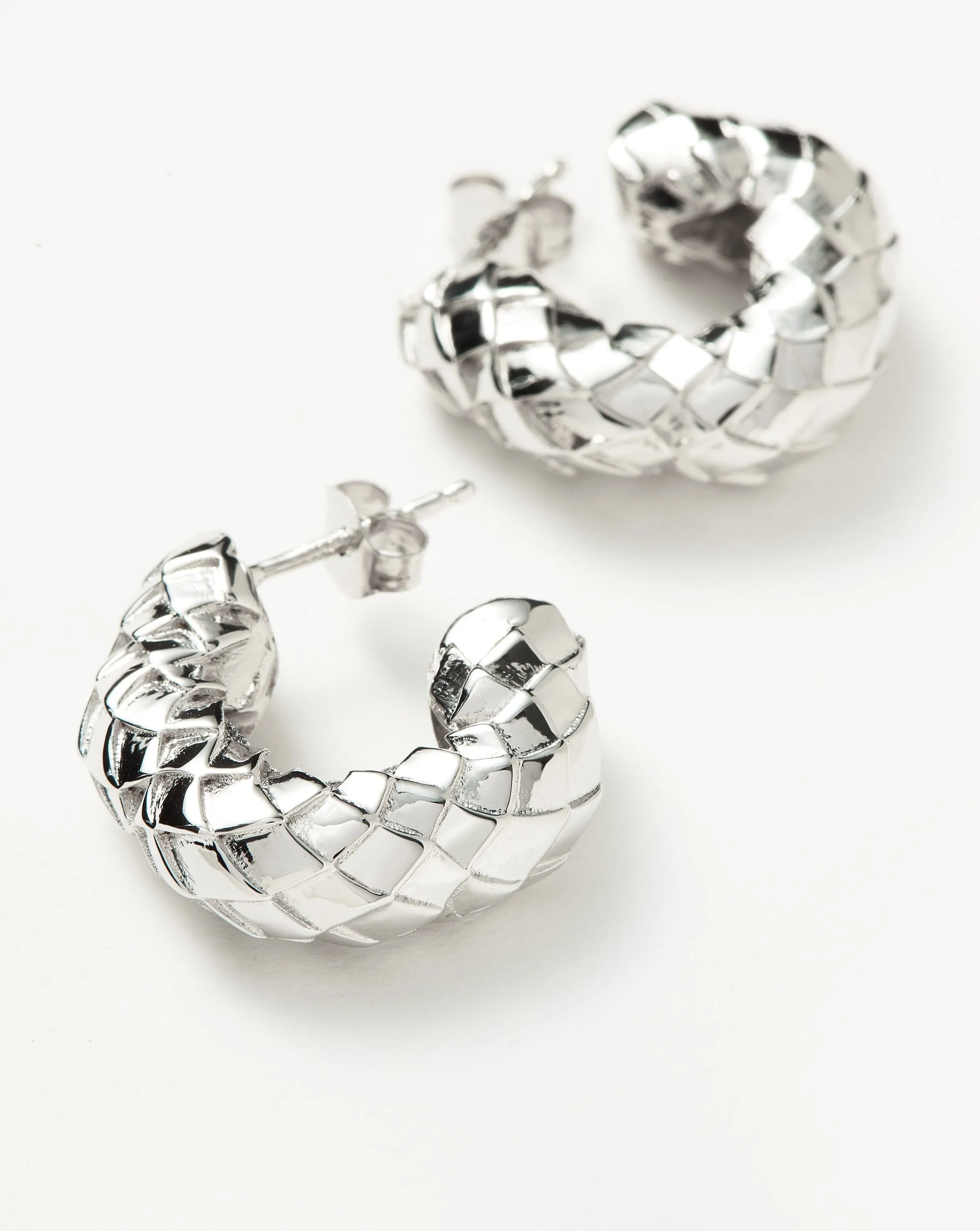 Medium Serpent Textured Chubby Hoop Earrings | Silver Plated