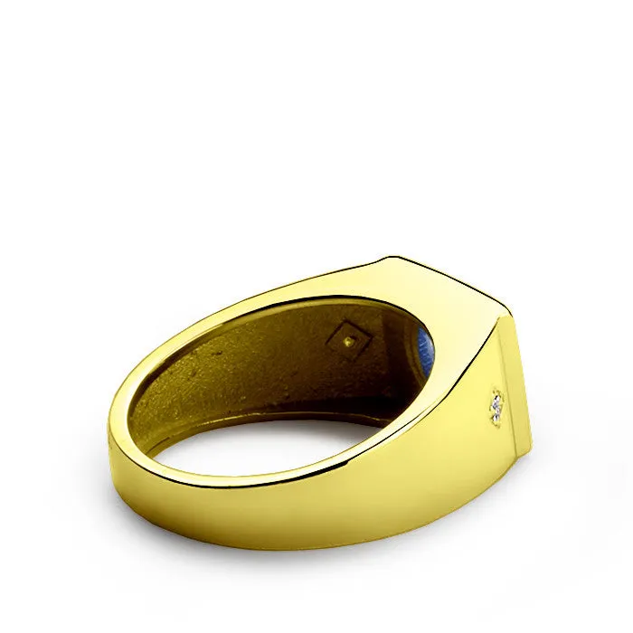 Men's Ring in 14k Yellow Gold with Sapphire and Diamond