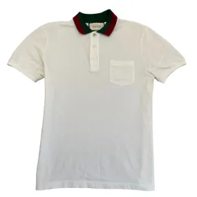 Men's Web Stripe Collar Polo Shirt White Size M