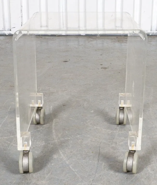 Modern Lucite Waterfall Side Table on Casters