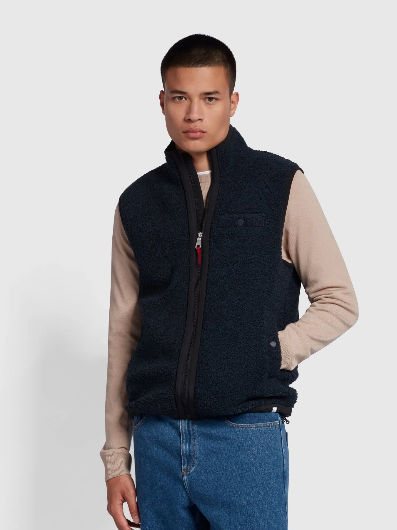 Naples Regular Fit Borg Fleece Gilet In True Navy