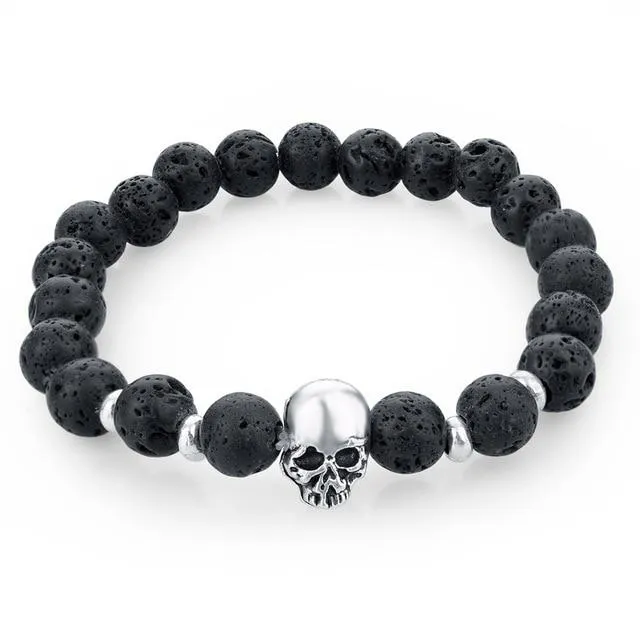 Natural Stone Elastic Beaded Skull Bracelet