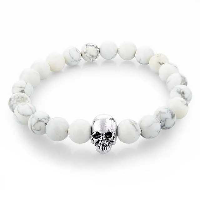 Natural Stone Elastic Beaded Skull Bracelet