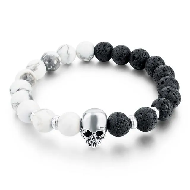 Natural Stone Elastic Beaded Skull Bracelet