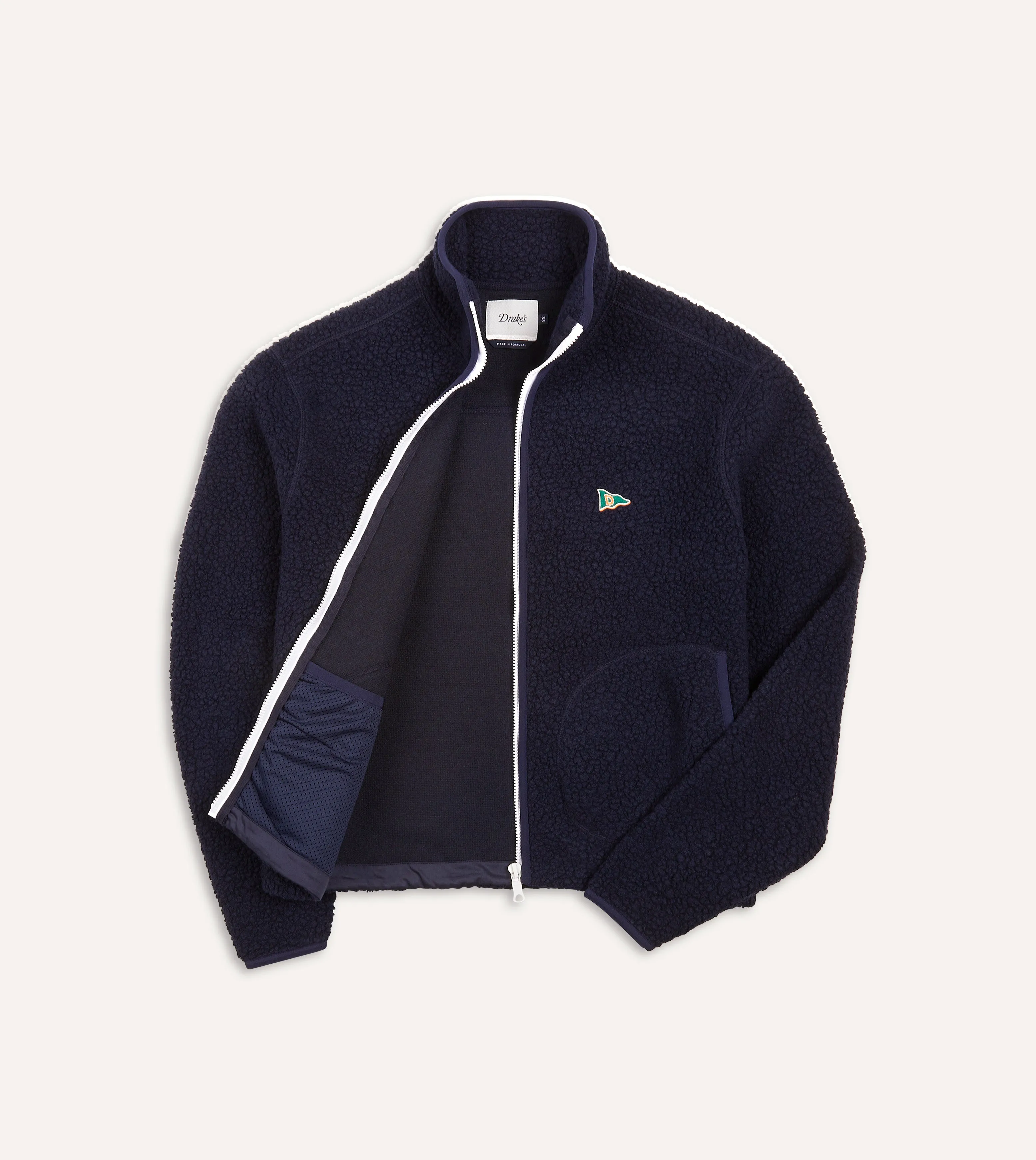 Navy Boucle Wool Zip Fleece Jacket