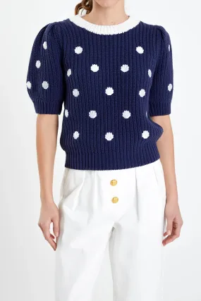 Navy Shell Embroidered  Top