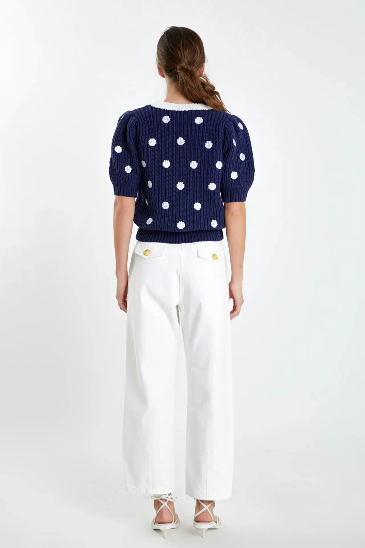 Navy Shell Embroidered  Top