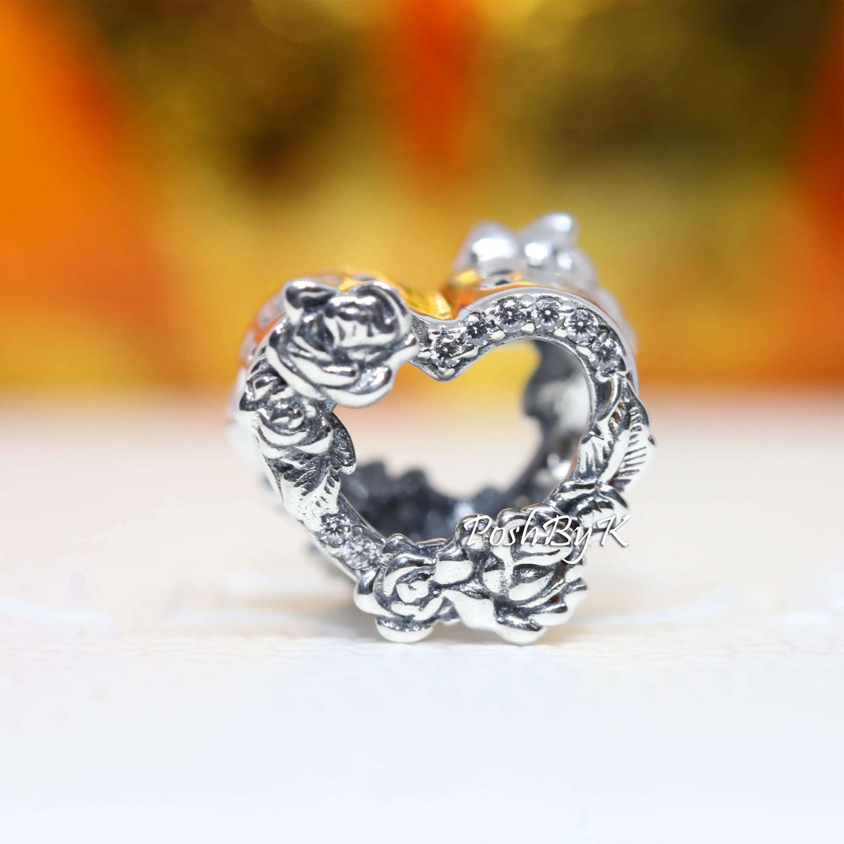 Open Heart & Rose Flowers Charm 799281C01