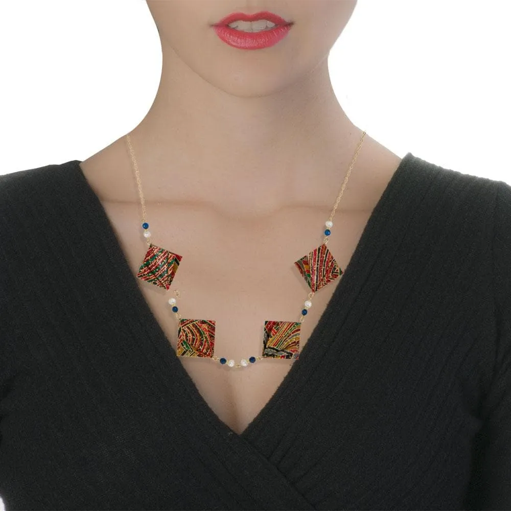 Origami Short Multicolor Necklace With Gemstones