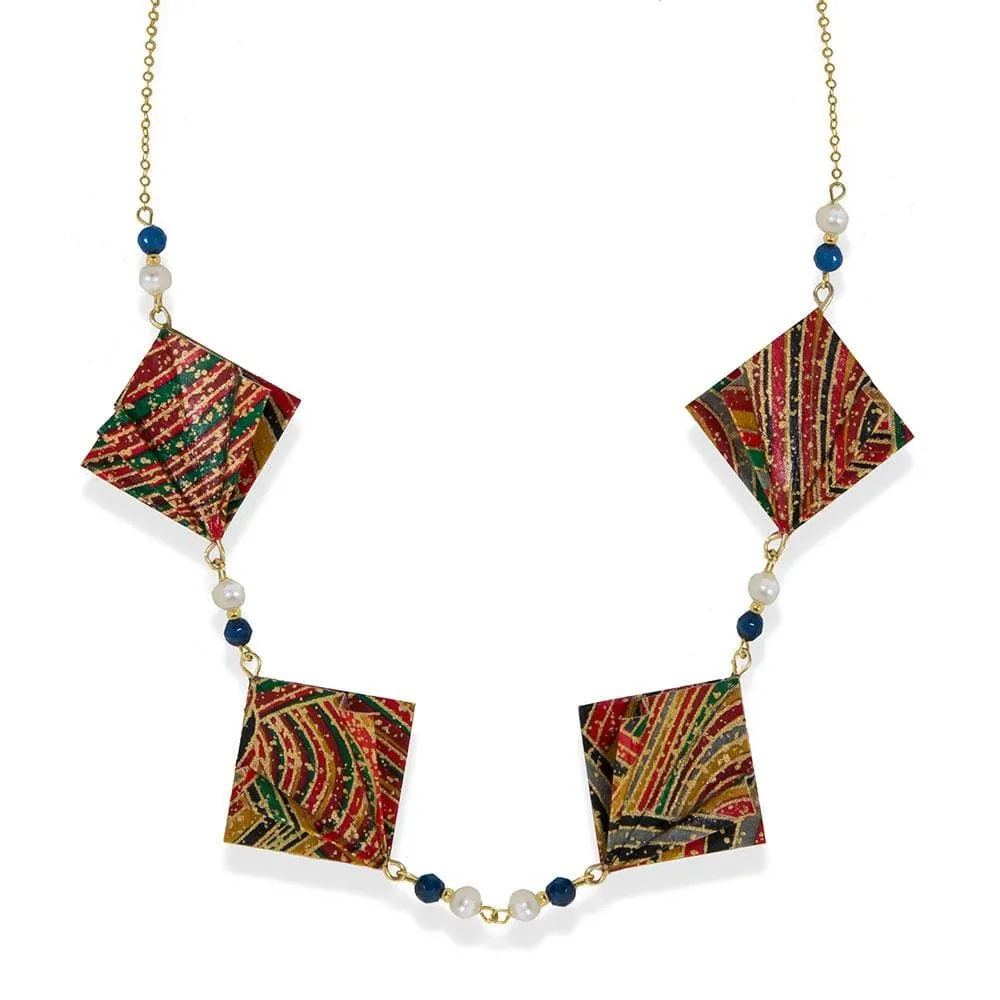 Origami Short Multicolor Necklace With Gemstones