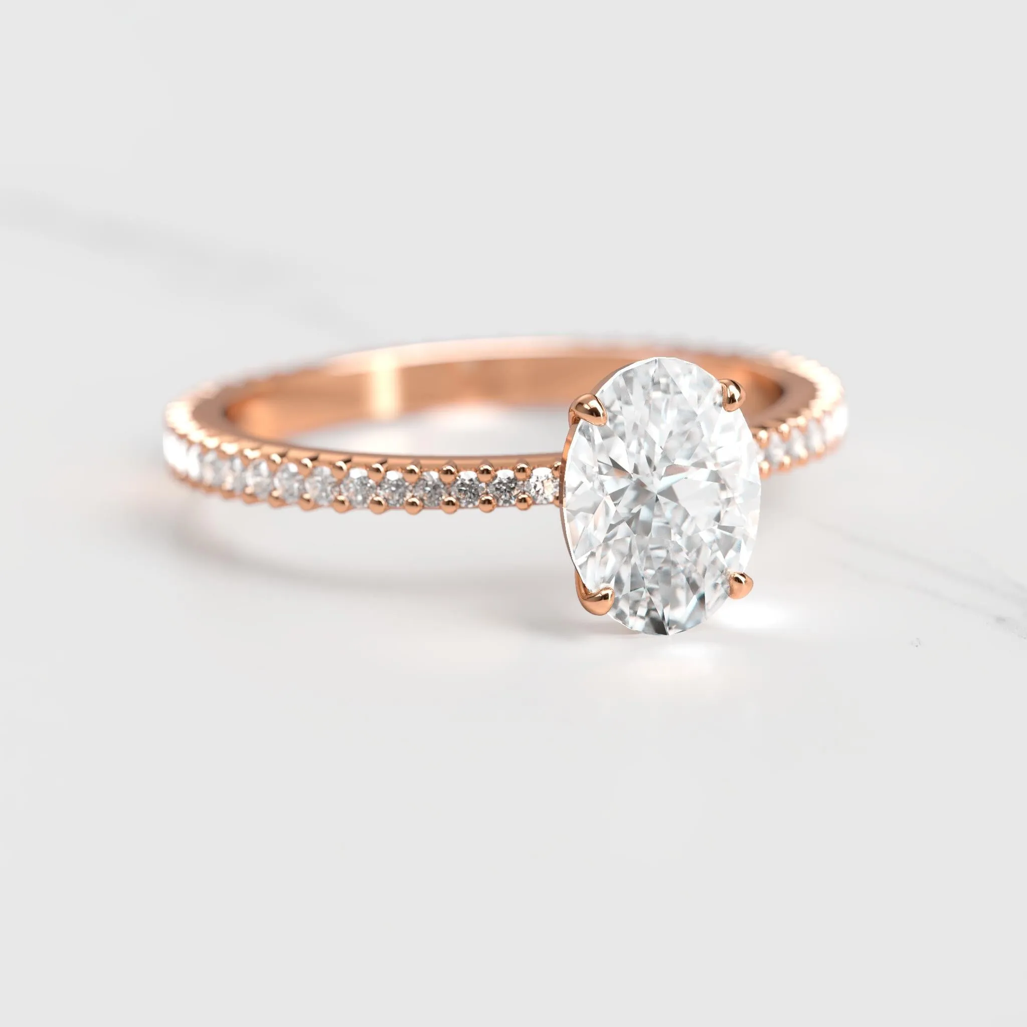 Oval Full Pave Tapered Diamond Ring