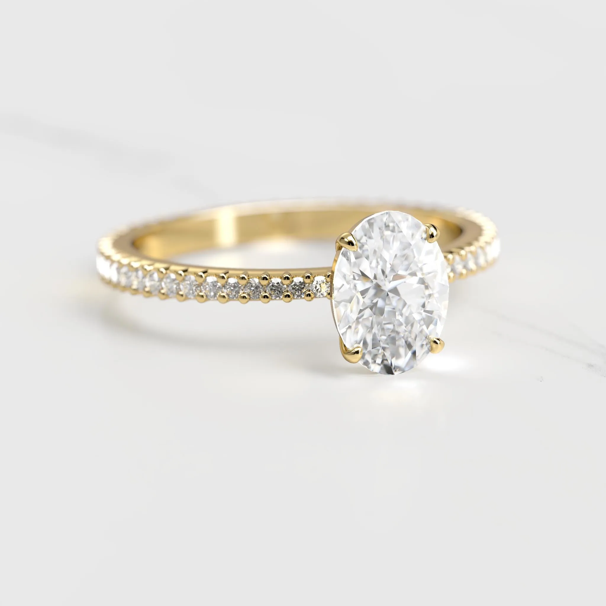 Oval Full Pave Tapered Diamond Ring