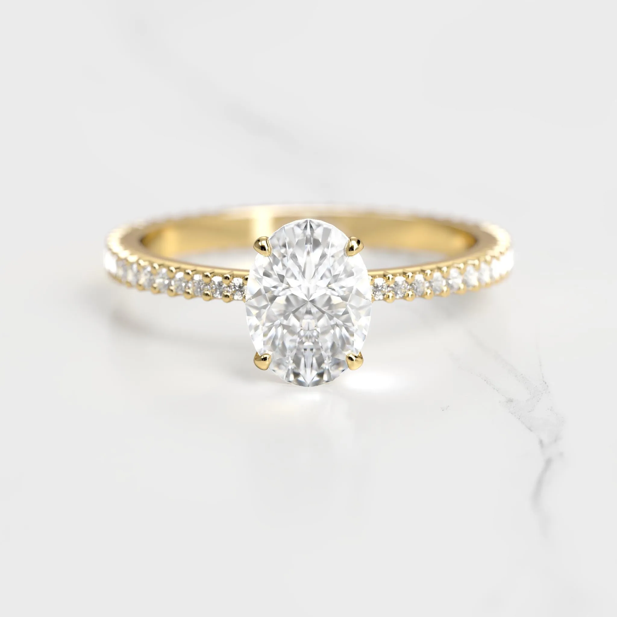 Oval Full Pave Tapered Diamond Ring