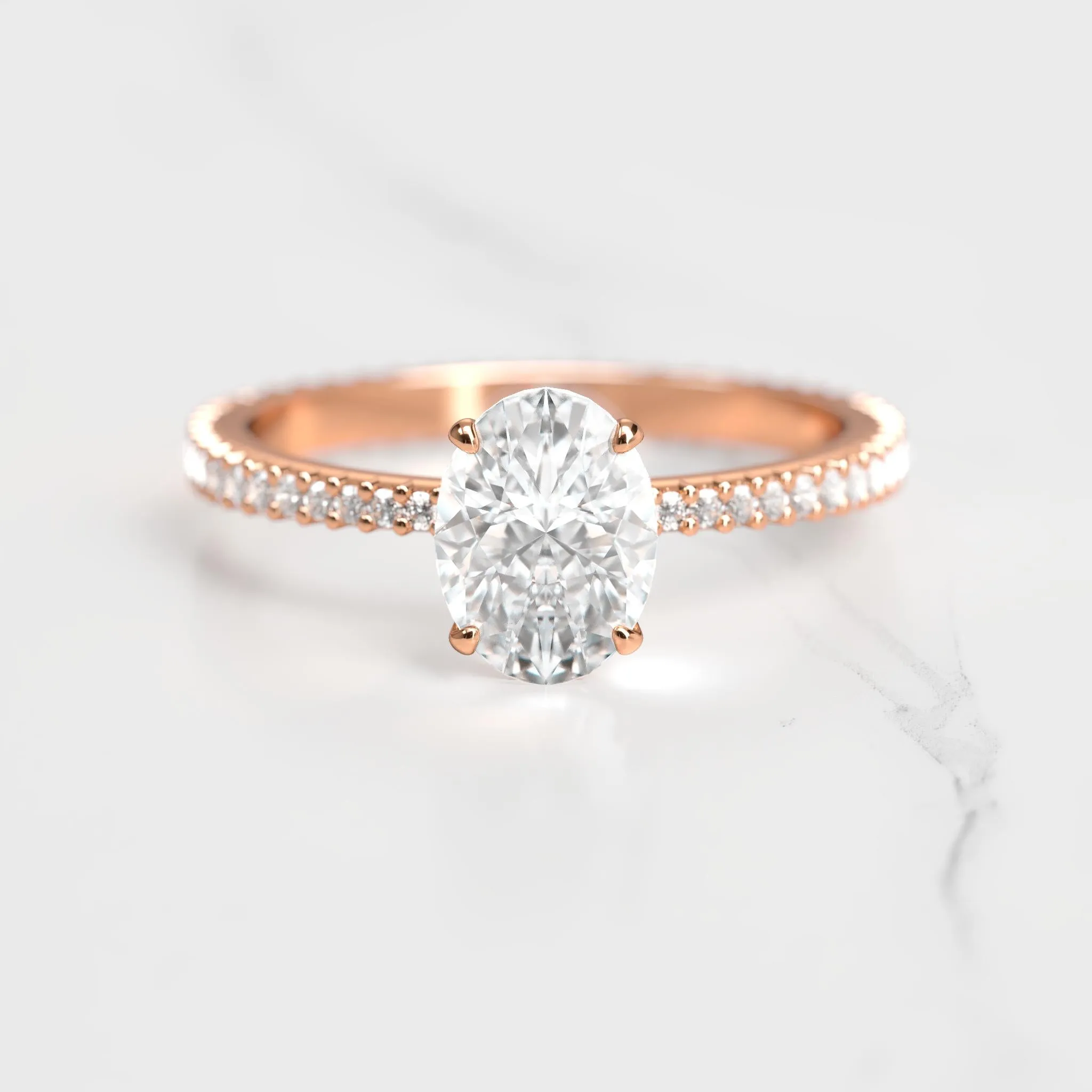 Oval Full Pave Tapered Diamond Ring