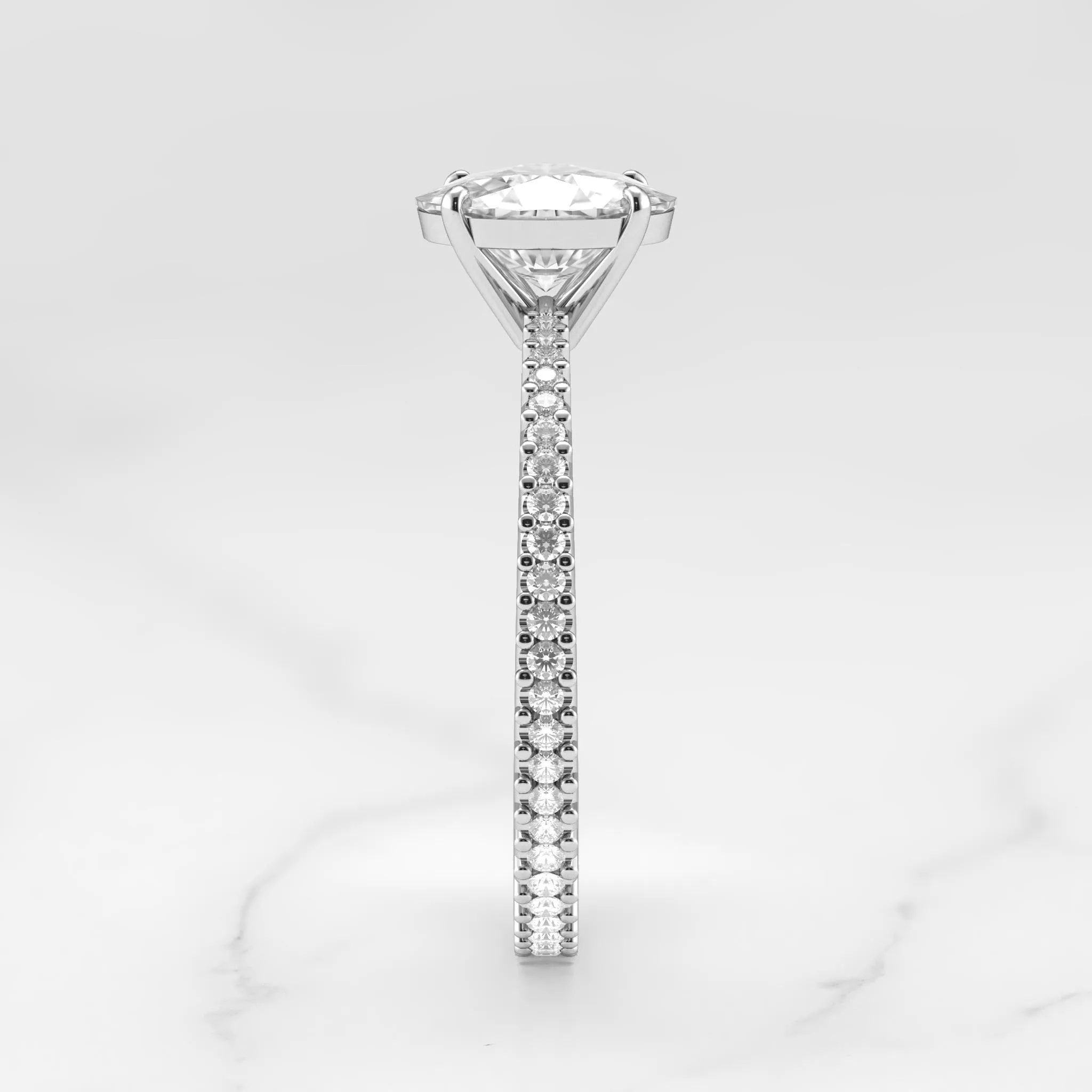 Oval Full Pave Tapered Diamond Ring