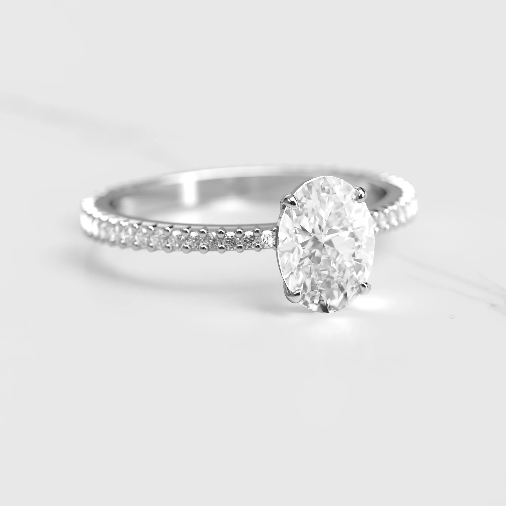 Oval Full Pave Tapered Diamond Ring