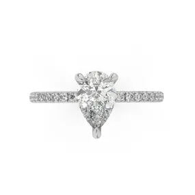 Partial Pave Pear Cut Engagement Ring