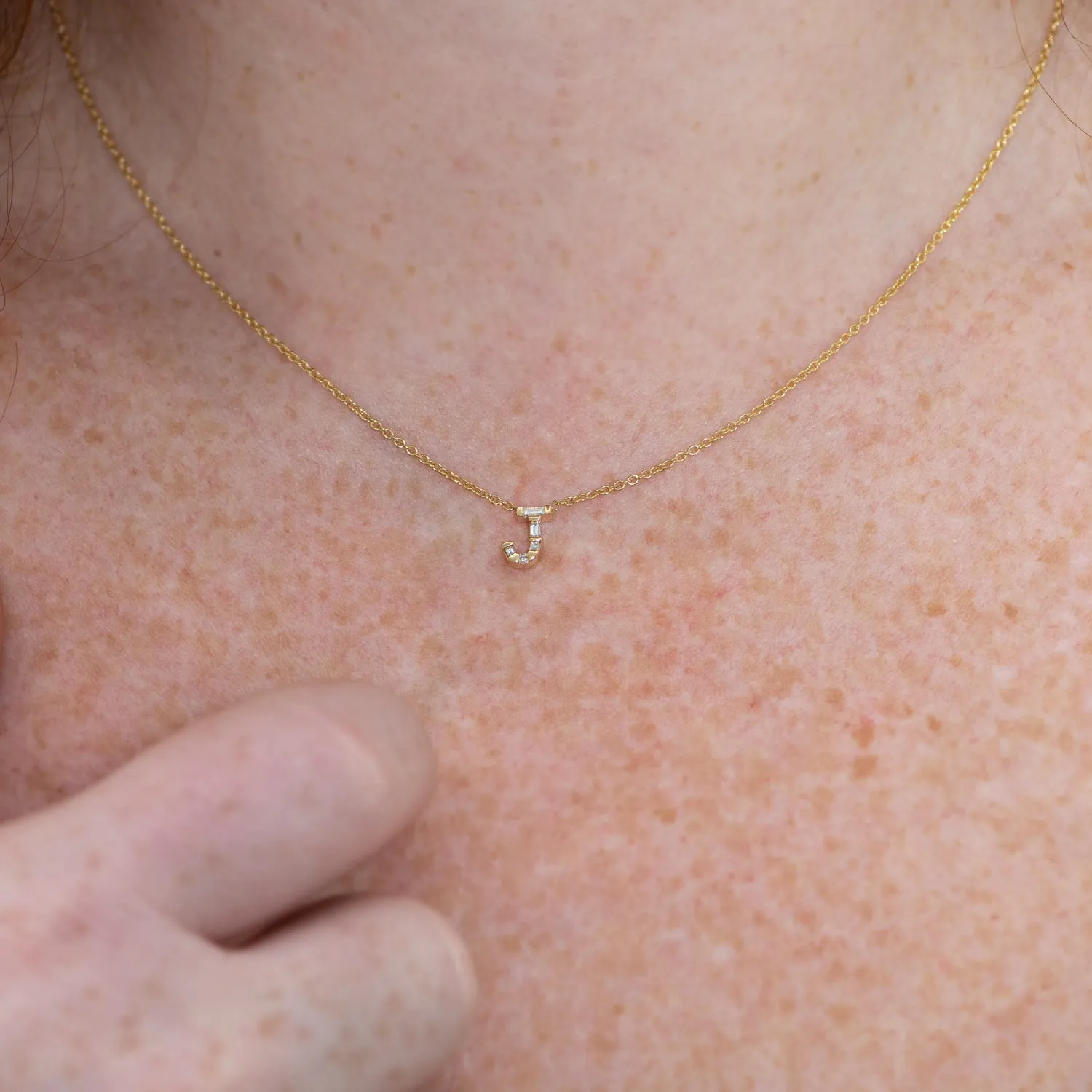 Personalized Initial Necklace with Baguette Diamonds