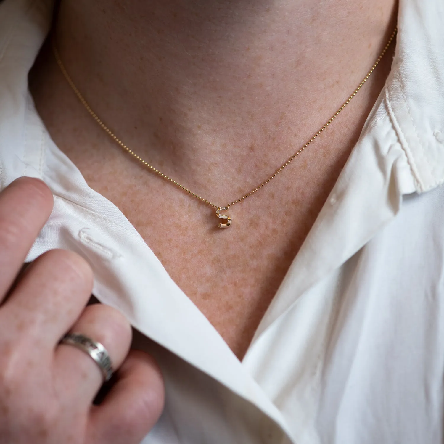 Personalized Initial Necklace with Baguette Diamonds