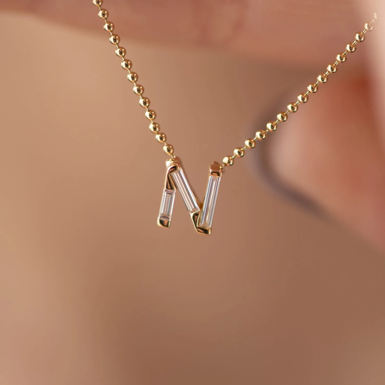 Personalized Initial Necklace with Baguette Diamonds