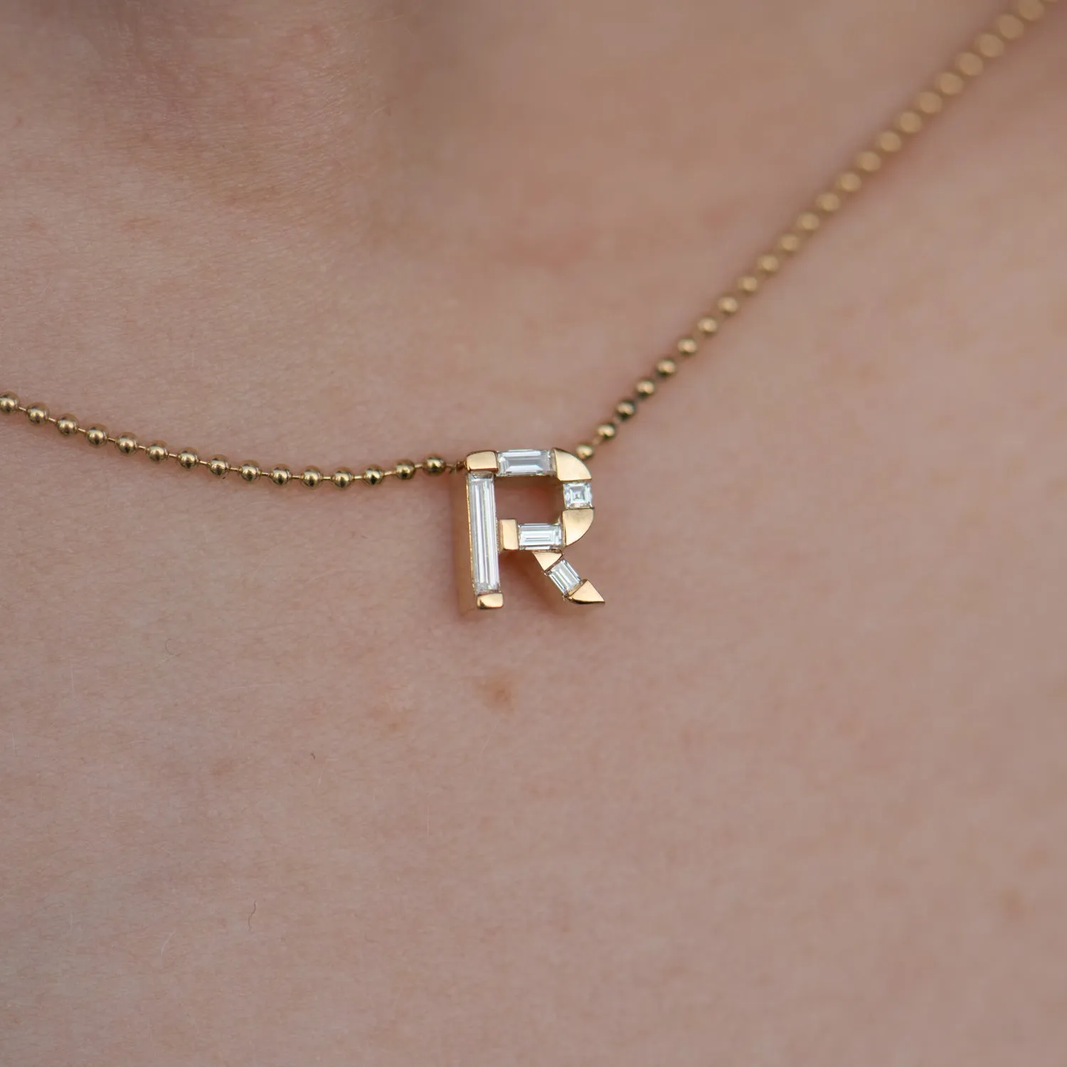 Personalized Initial Necklace with Baguette Diamonds