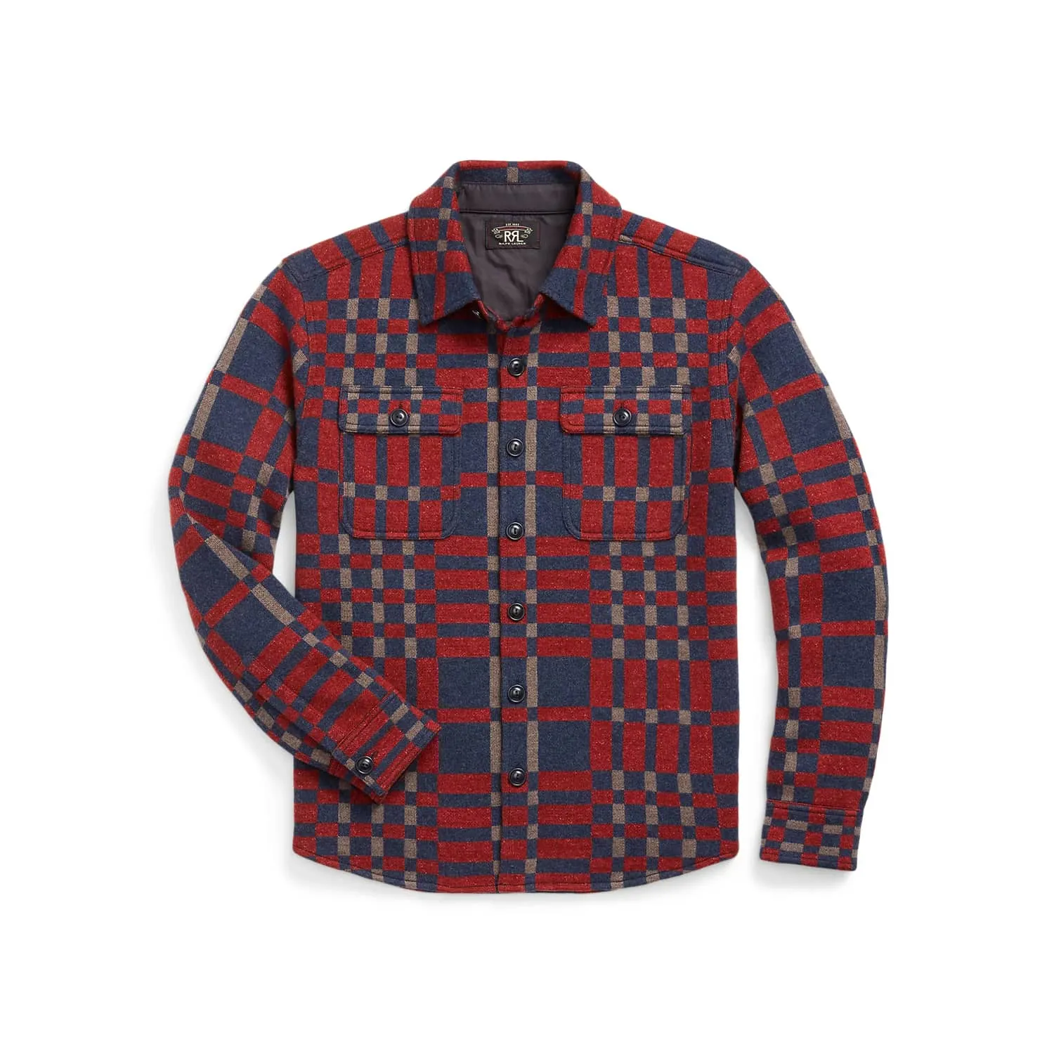 RRL Plaid Wool-Blend Workshirt Sweater Red/ Brown/ Multi FINAL SALE