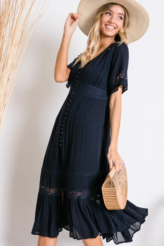 Silvia Midi Dress in Navy