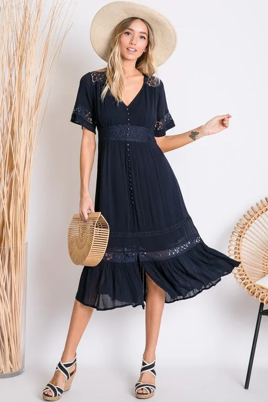 Silvia Midi Dress in Navy