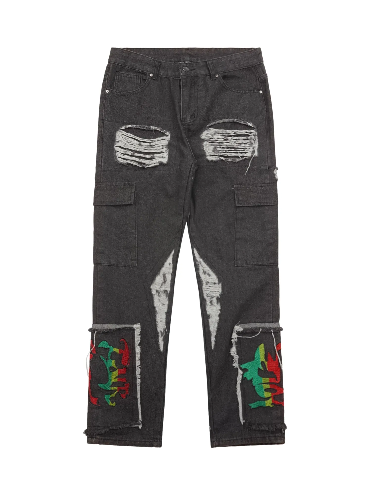 Thesupermade Destruction Brushed Hip Hop Embroidered Jeans