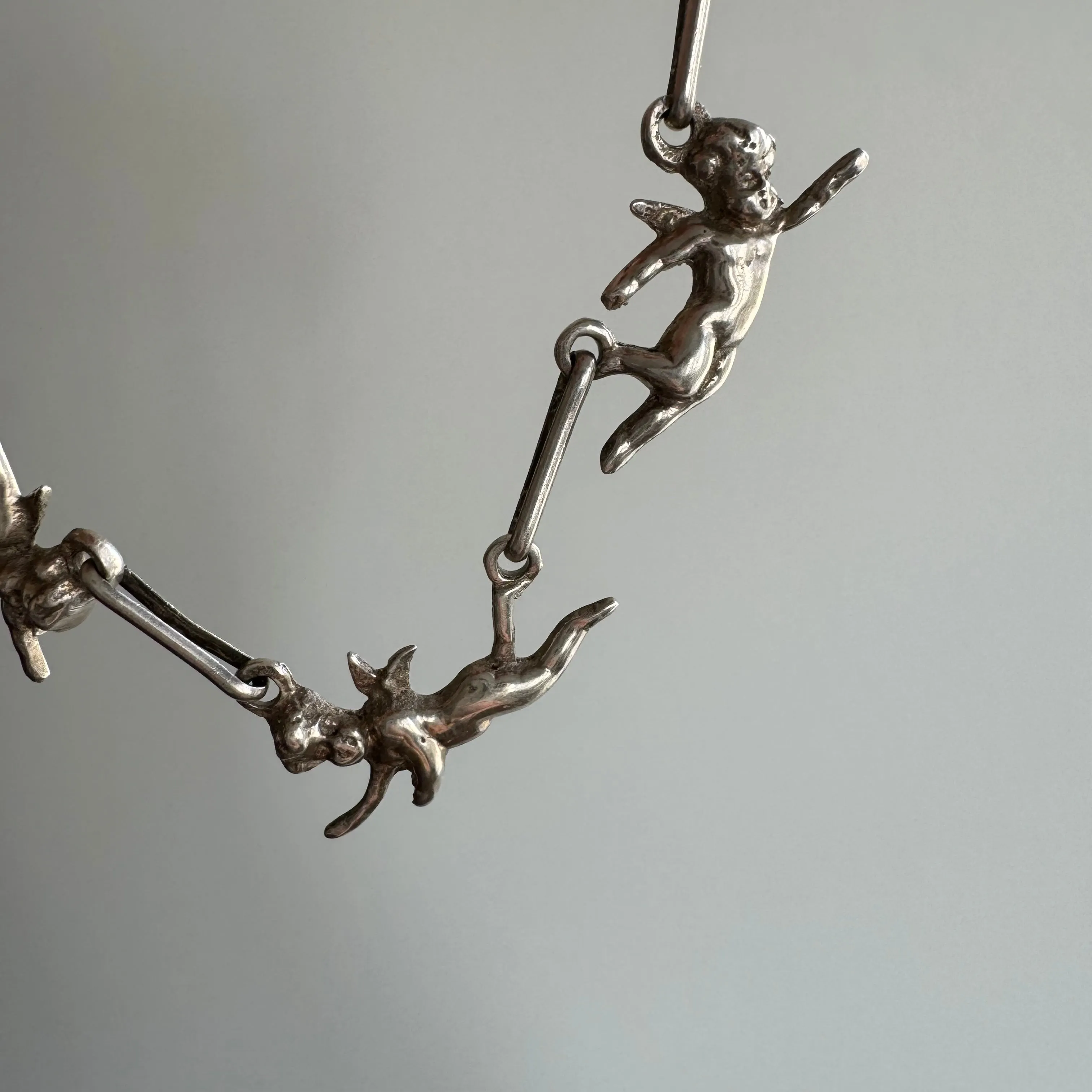 V I N T A G E // angel team / sterlings silver cherub chain bracelet / 7.25