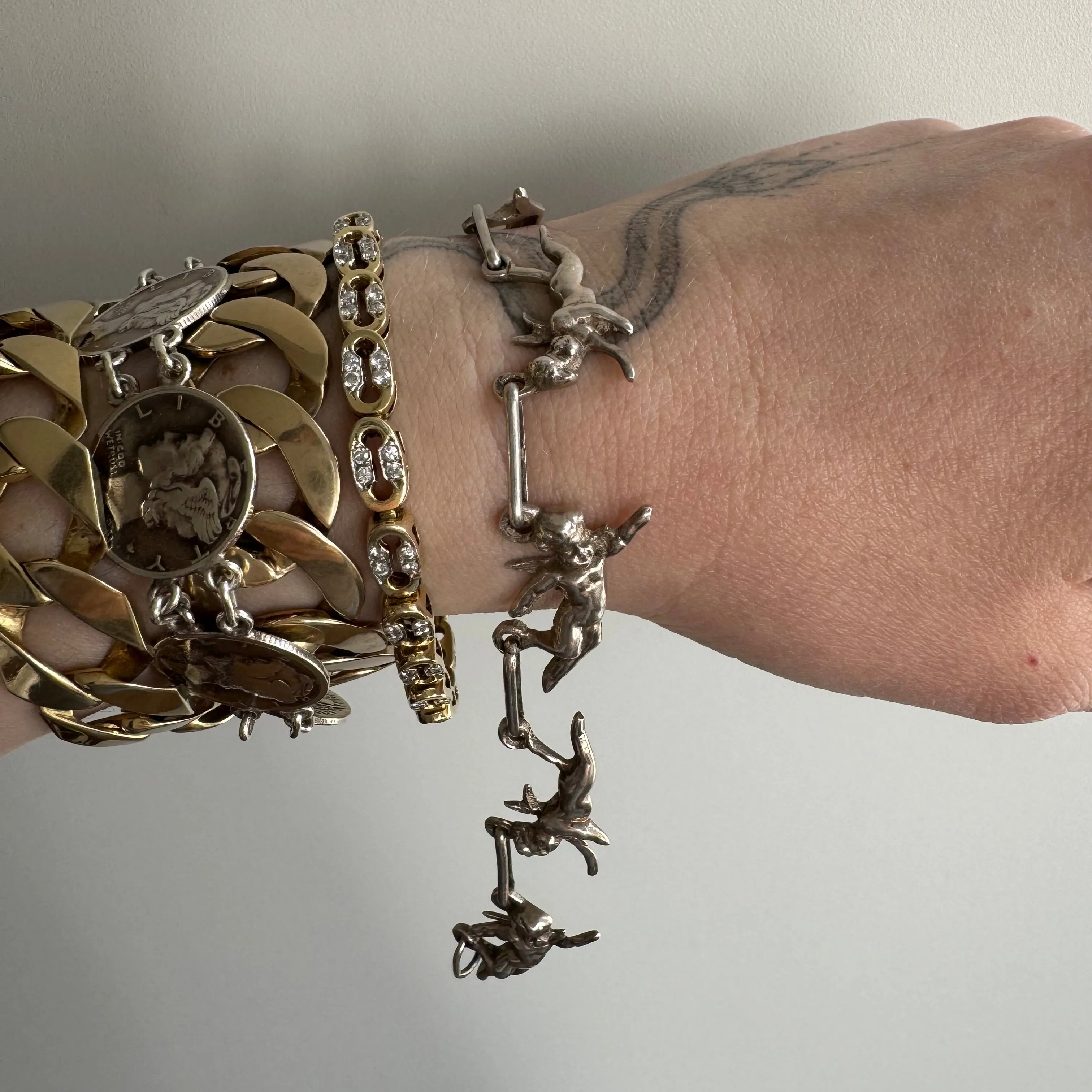 V I N T A G E // angel team / sterlings silver cherub chain bracelet / 7.25