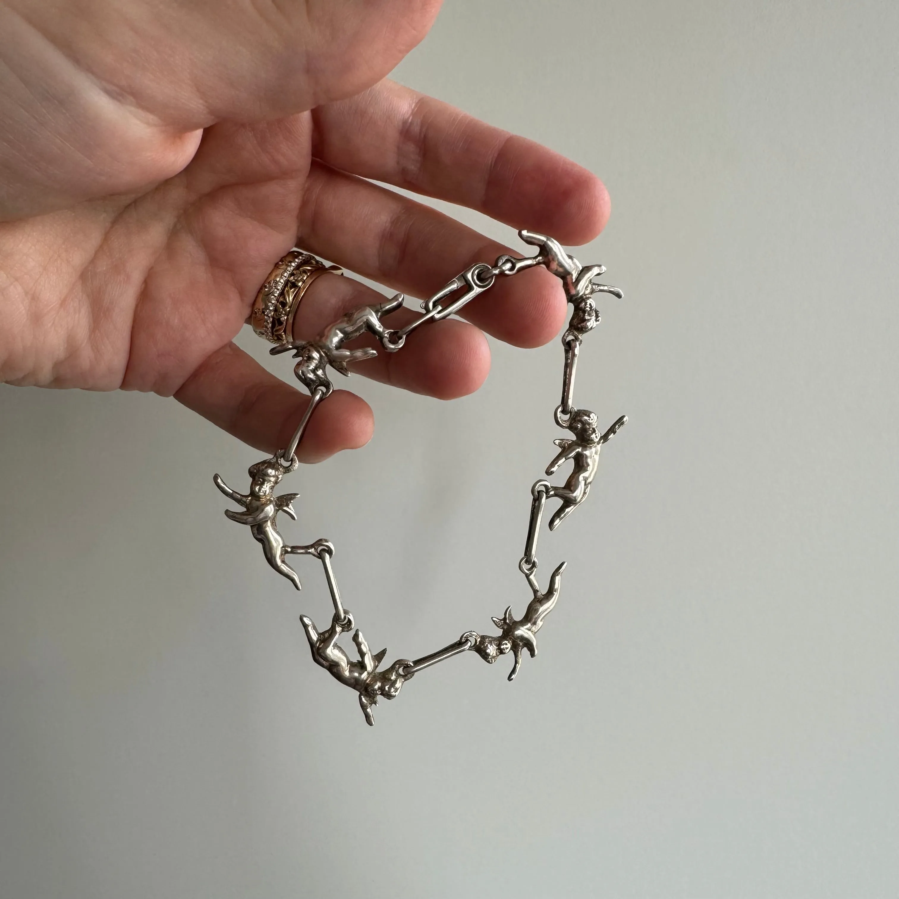 V I N T A G E // angel team / sterlings silver cherub chain bracelet / 7.25