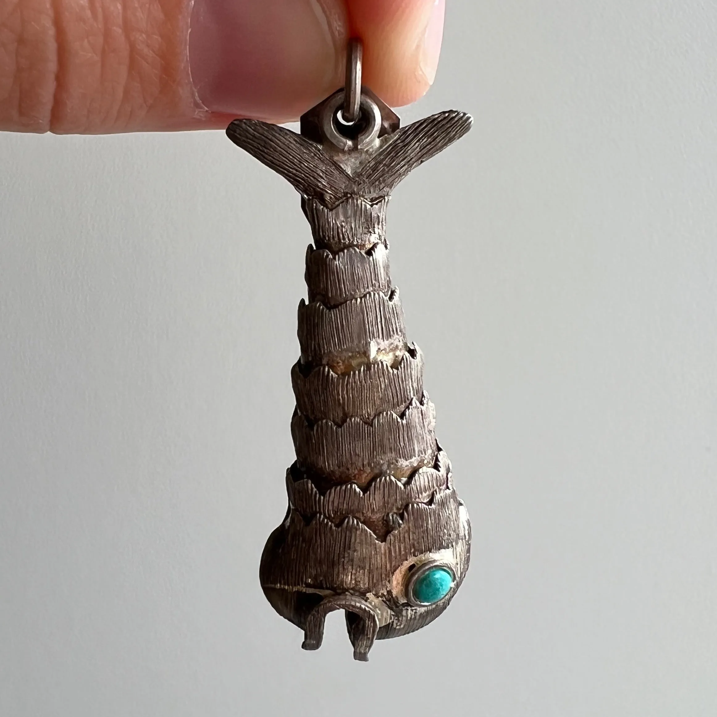 Vintage Sterling Silver Articulated Wiggle Fish Pendant from Taxco, Mexico