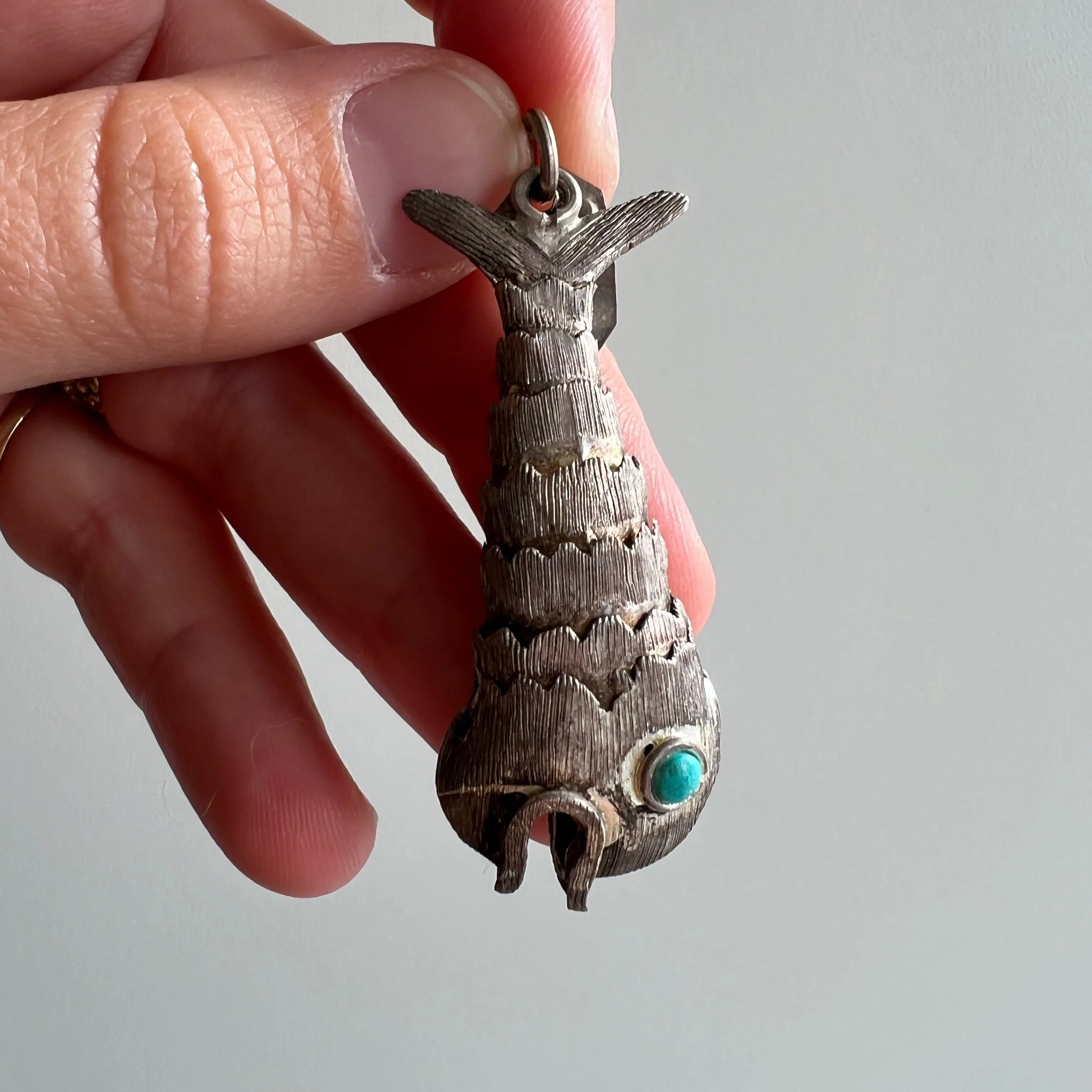 Vintage Sterling Silver Articulated Wiggle Fish Pendant from Taxco, Mexico