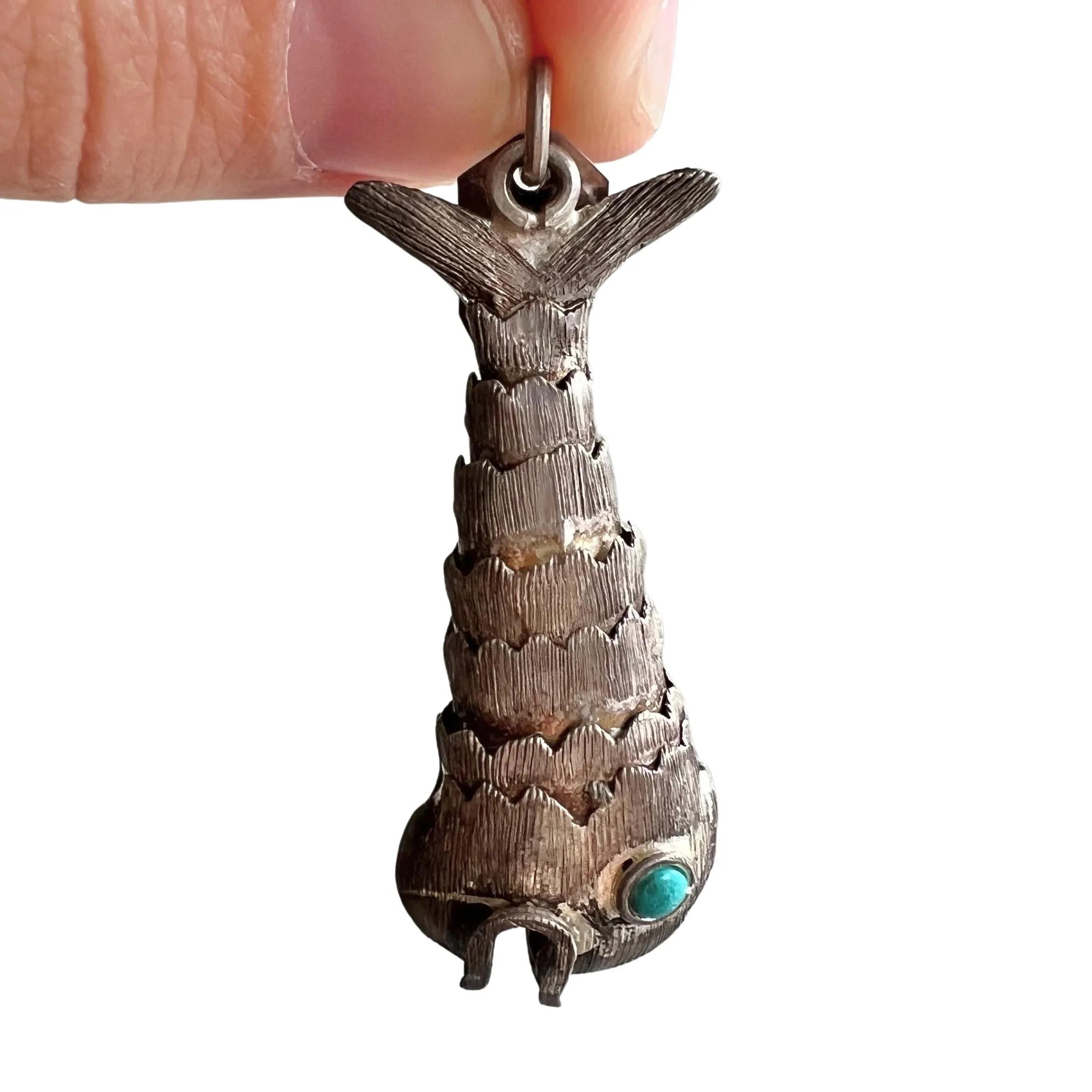 Vintage Sterling Silver Articulated Wiggle Fish Pendant from Taxco, Mexico