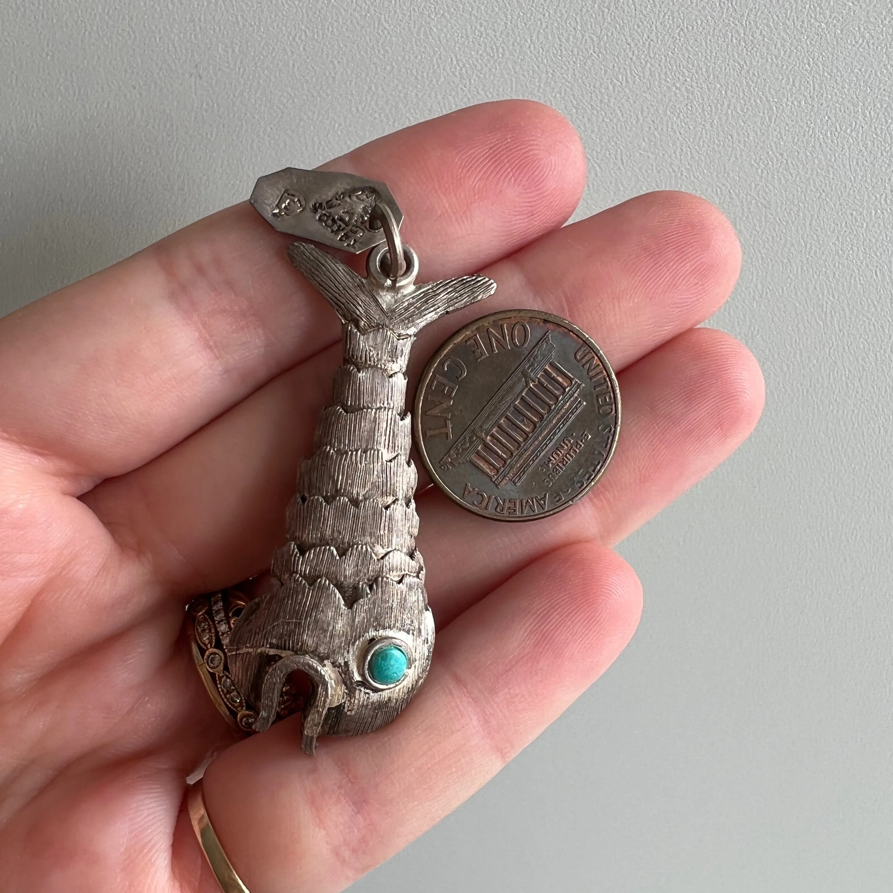 Vintage Sterling Silver Articulated Wiggle Fish Pendant from Taxco, Mexico