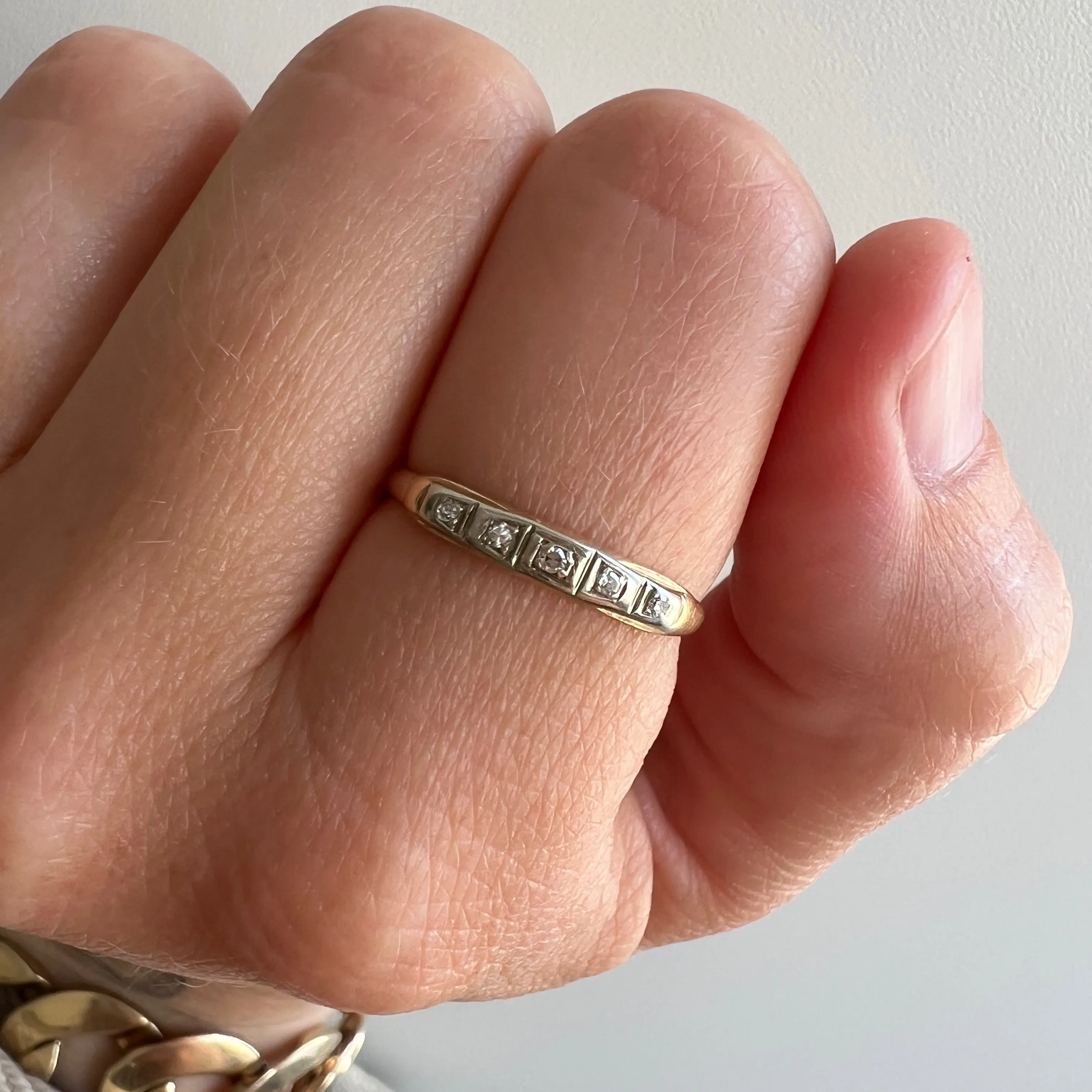 V I N T A G E // five stone stacker / 14k yellow and white gold diamond band / size 6