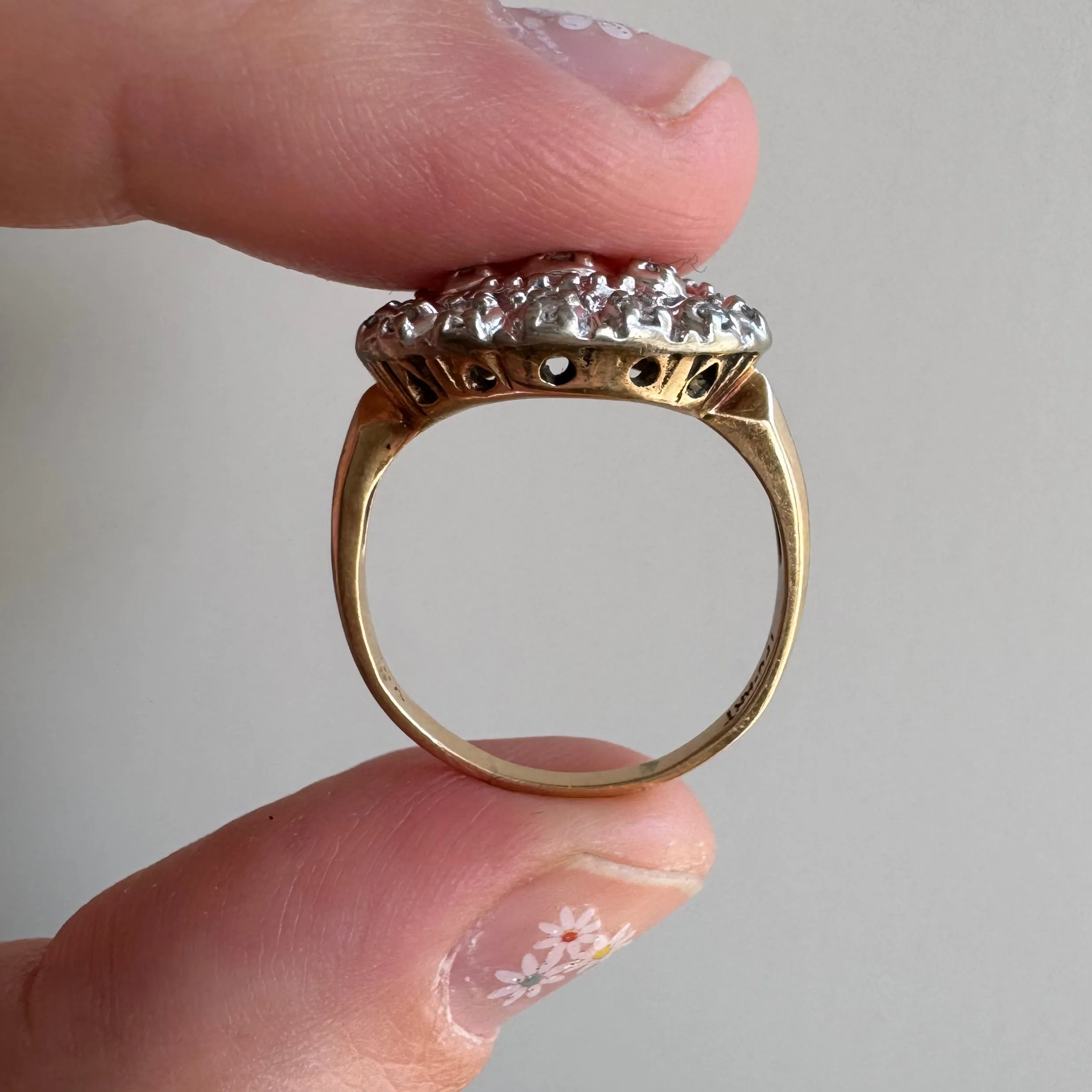 V I N T A G E // mid century eye / 14k yellow and white gold diamond cluster ring / size 6