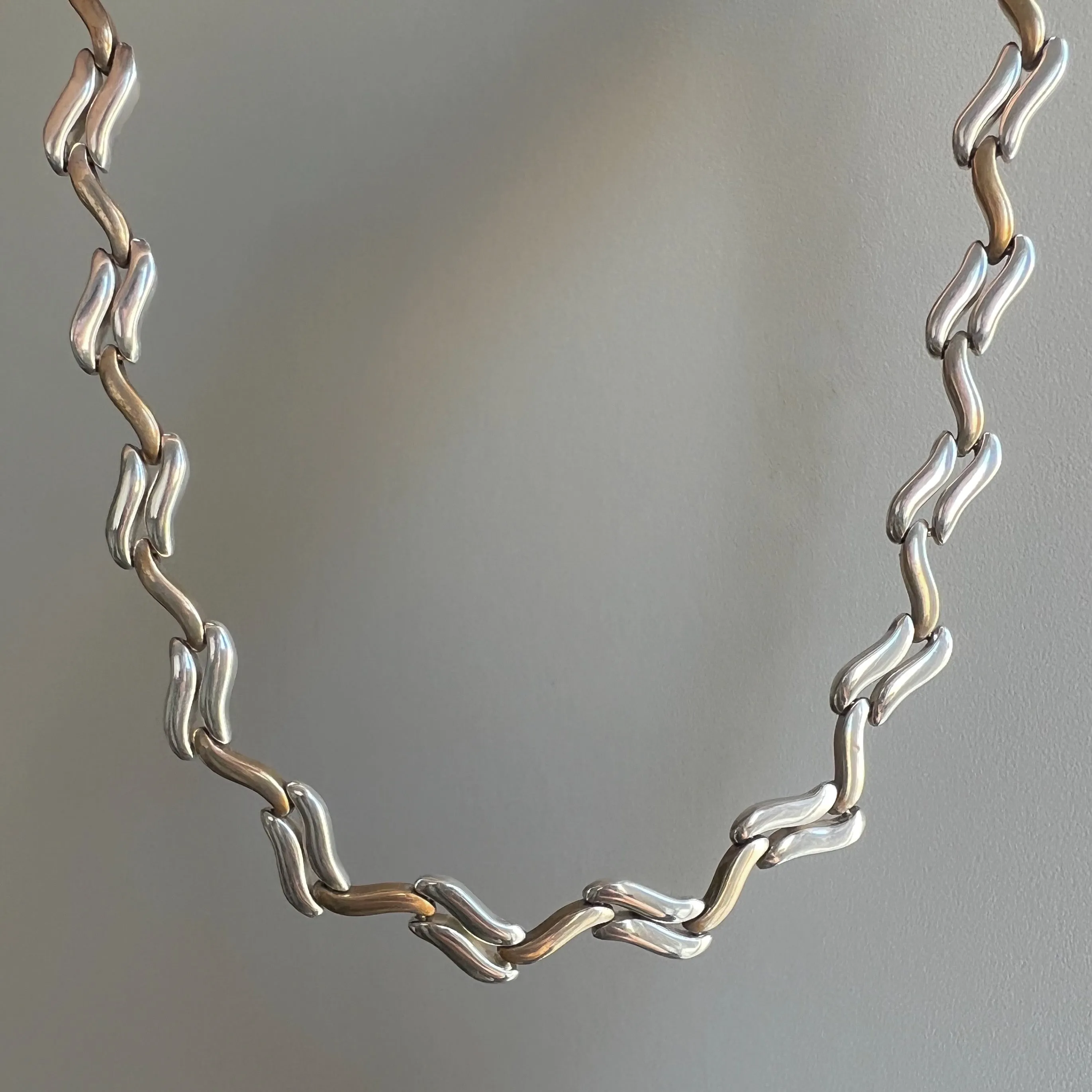 V I N T A G E // softest zig zag / sterling silver and brass collar necklace / 16, 45g