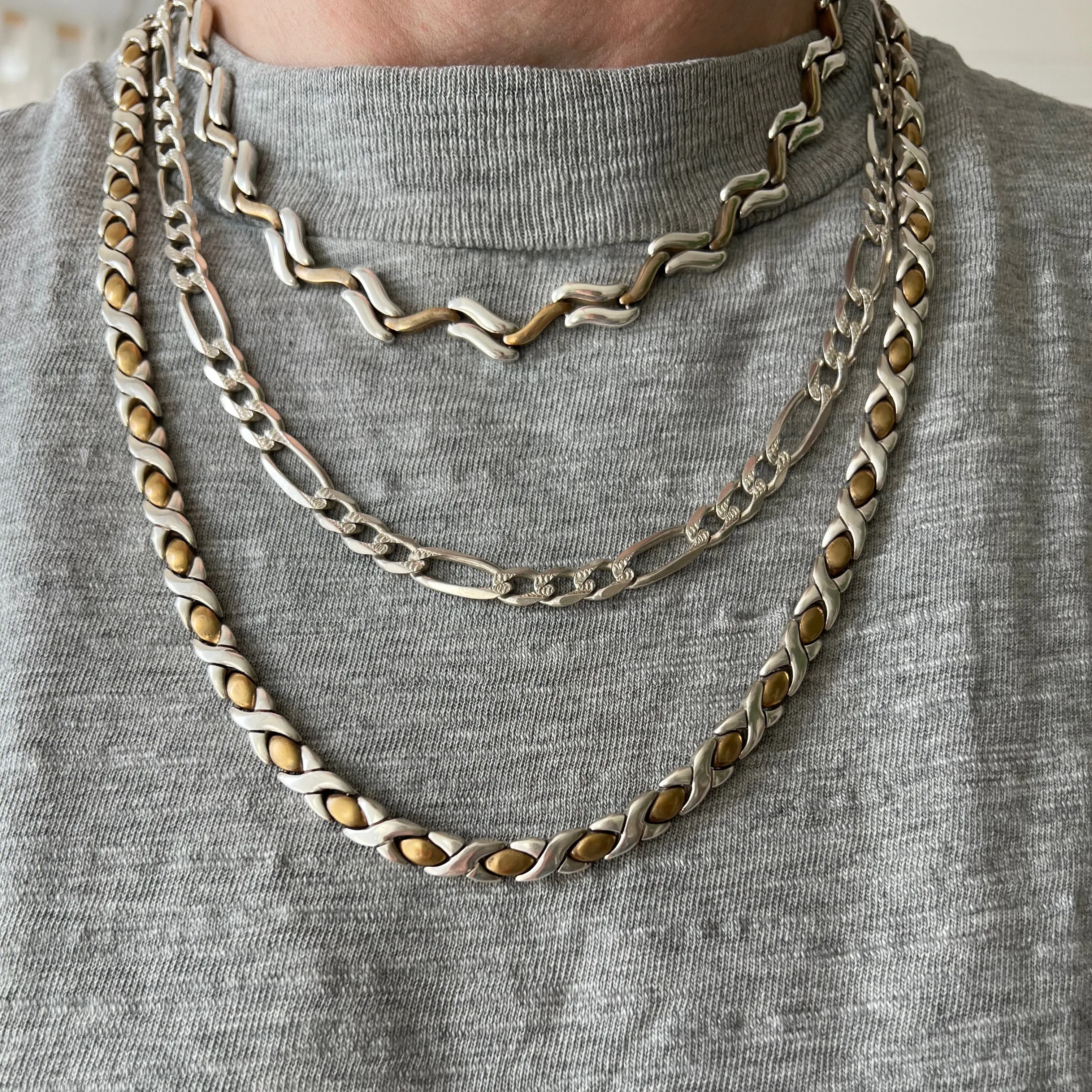 V I N T A G E // softest zig zag / sterling silver and brass collar necklace / 16, 45g