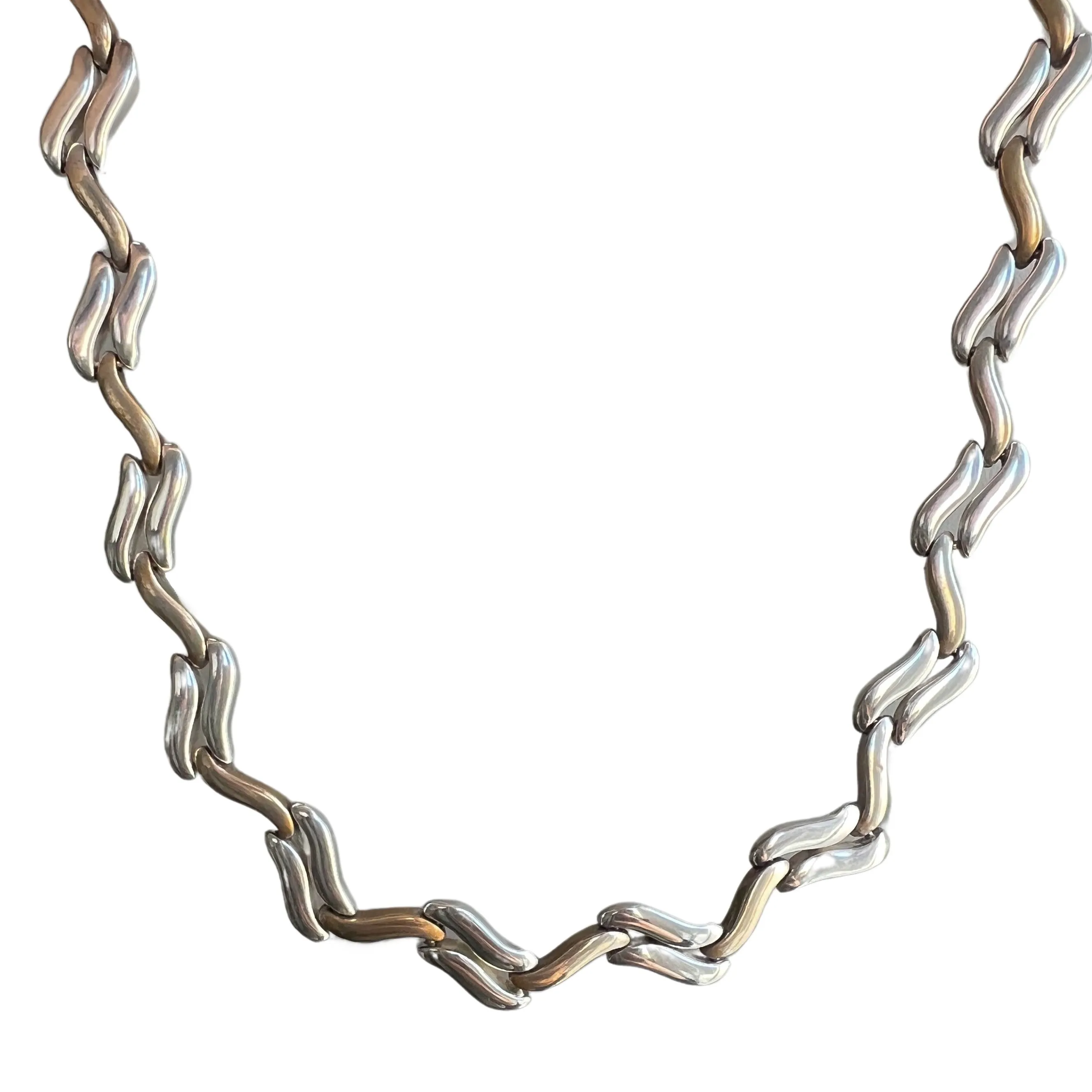 V I N T A G E // softest zig zag / sterling silver and brass collar necklace / 16, 45g