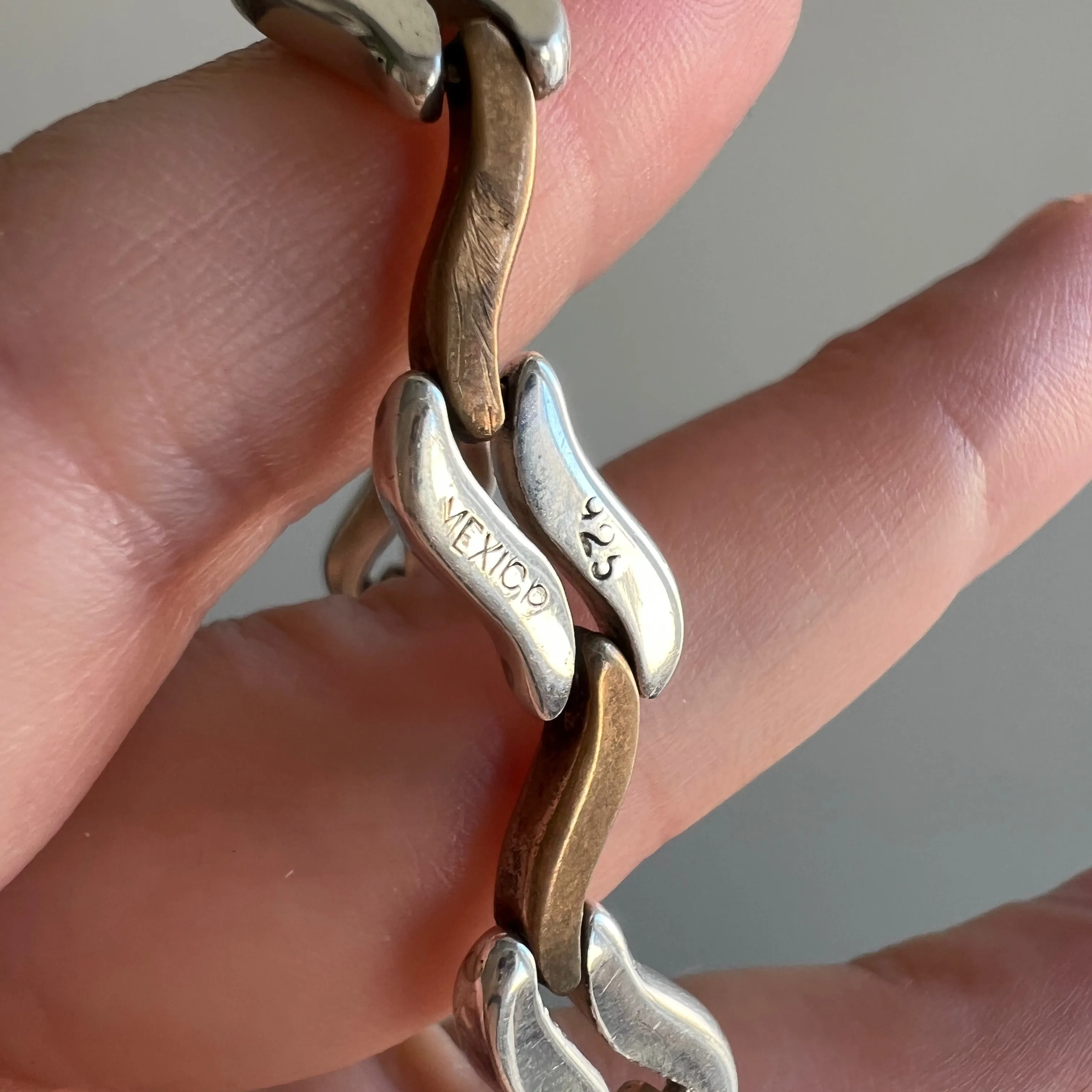 V I N T A G E // softest zig zag / sterling silver and brass collar necklace / 16, 45g