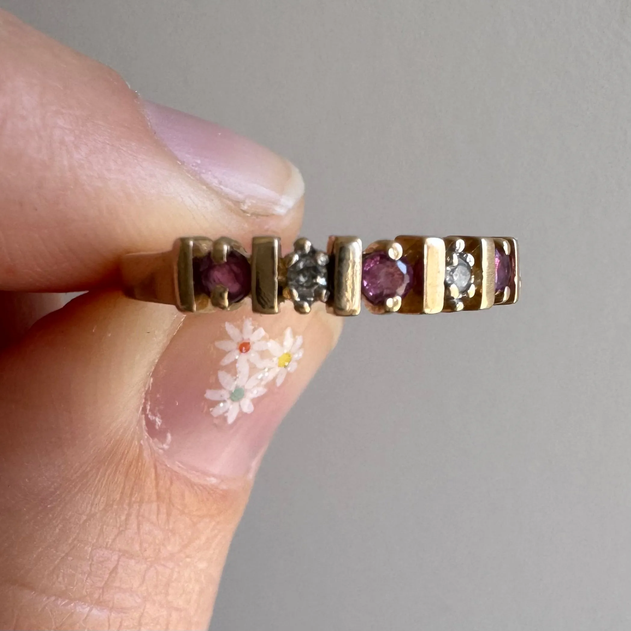 V I N T A G E // sparkle architecture / 14k yellow gold with spinel and diamonds / size 5.75