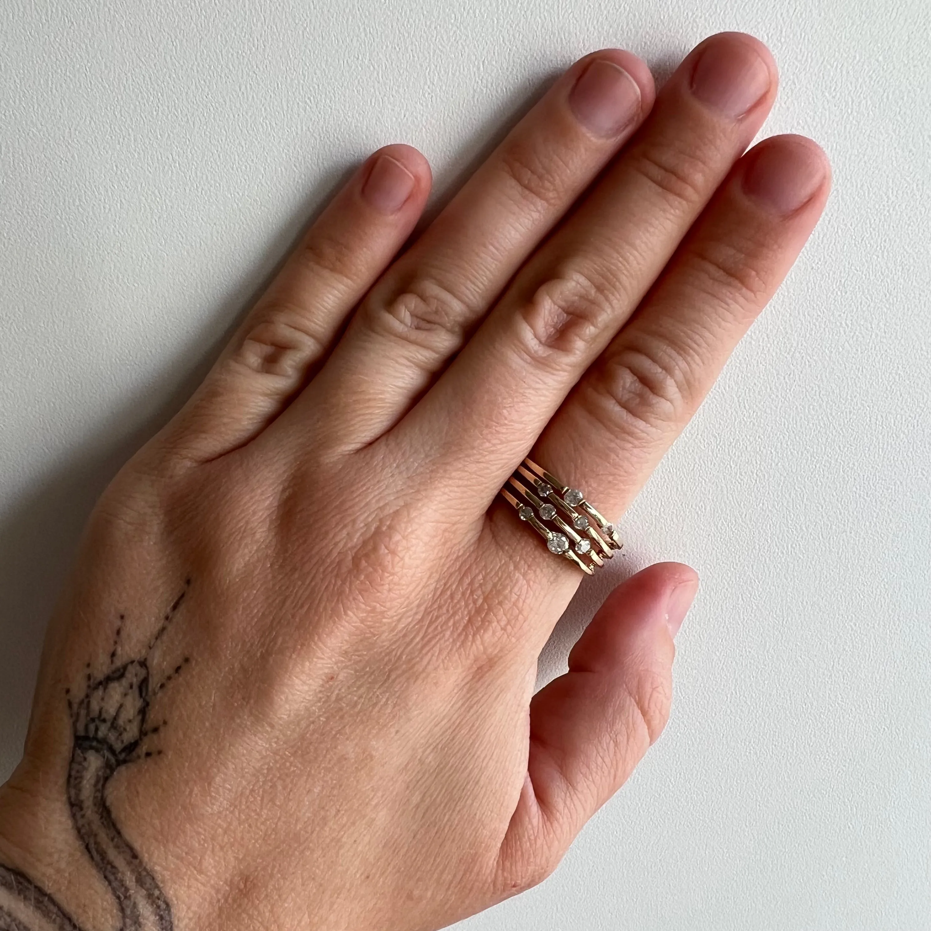 V I N T A G E // stacked constellation / 10k yellow gold and diamond instant ring stack / size 7.75