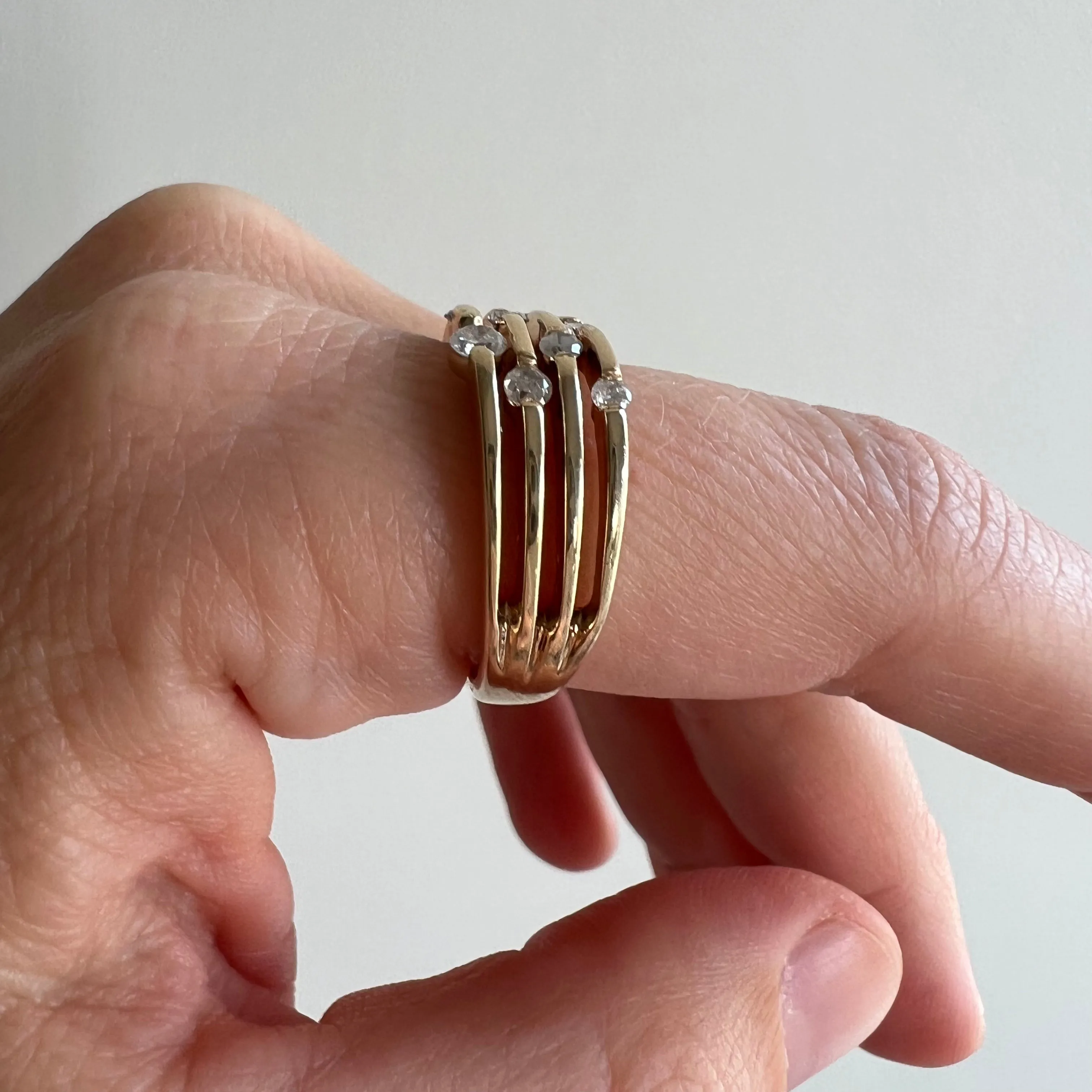 V I N T A G E // stacked constellation / 10k yellow gold and diamond instant ring stack / size 7.75